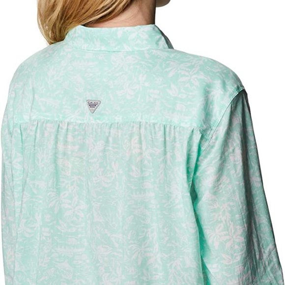 🆕Columbia Women's Slack Water Woven LS Shirt, Mint Cay Kona Print, Brand NEW - Picture 2 of 6